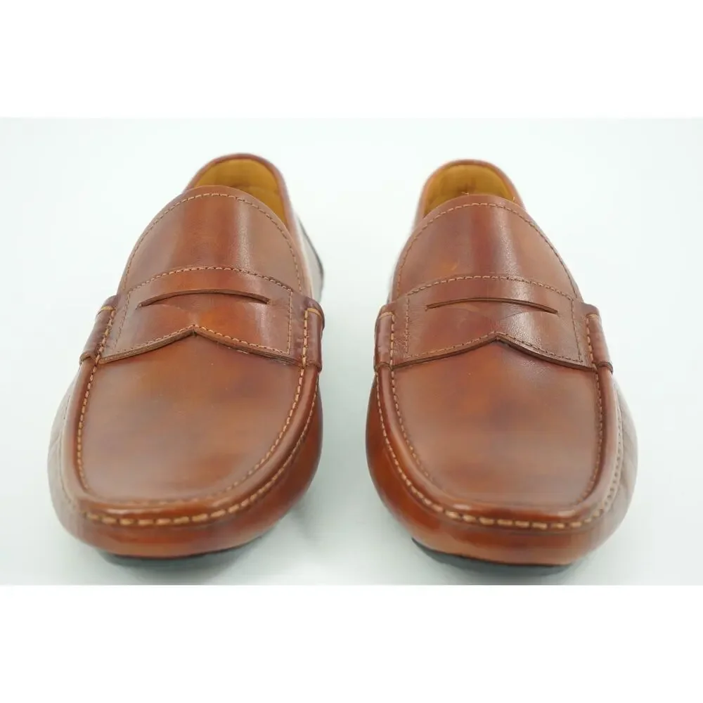 Magnanni Vance Penny Driving Loafers SZ 8 Cognac brown Leather $350 Slip On
